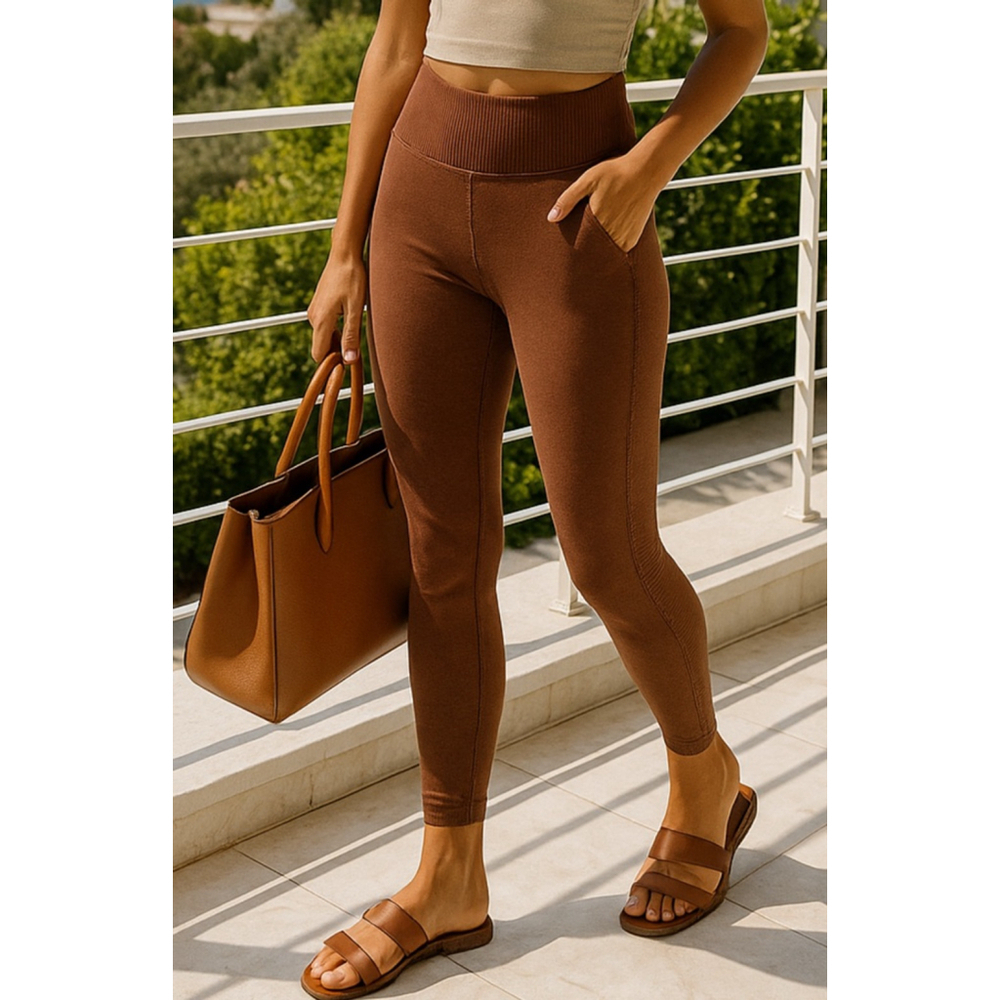 Ododos XL Ribbed Leggings Pants Activewear Athleisure Rust Yoga Waistband Summer